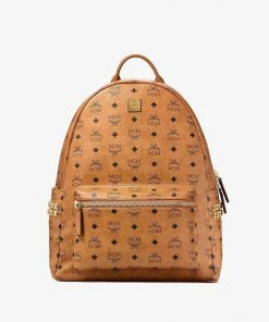 Mcm (cognac Big Stark Side Studs Backpack In Visetos)