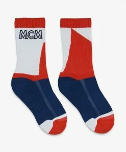 MCM (Blue Colorblock Cotton Socks) New Arrivals
