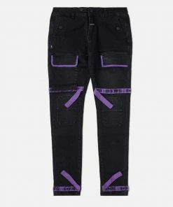 Eight & Nine (black /purple Strapped Slim Utility Wash Jean)