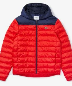 New Arrivals Lacoste (Mens Red/navy Sport Hooded Resistant Jacket)