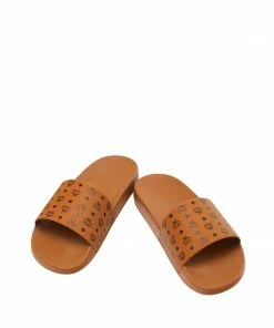 New Arrivals Mcm (Women’s Cognac Monogram Print Rubber Slides)