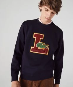 New Arrivals Lacoste (men’s Navy Crew Neck Badge Fleece Sweater)