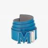Mcm (Vallarta Blue Claus Leather Reversible Belt )