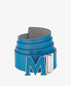 Mcm (Vallarta Blue Claus Leather Reversible Belt )