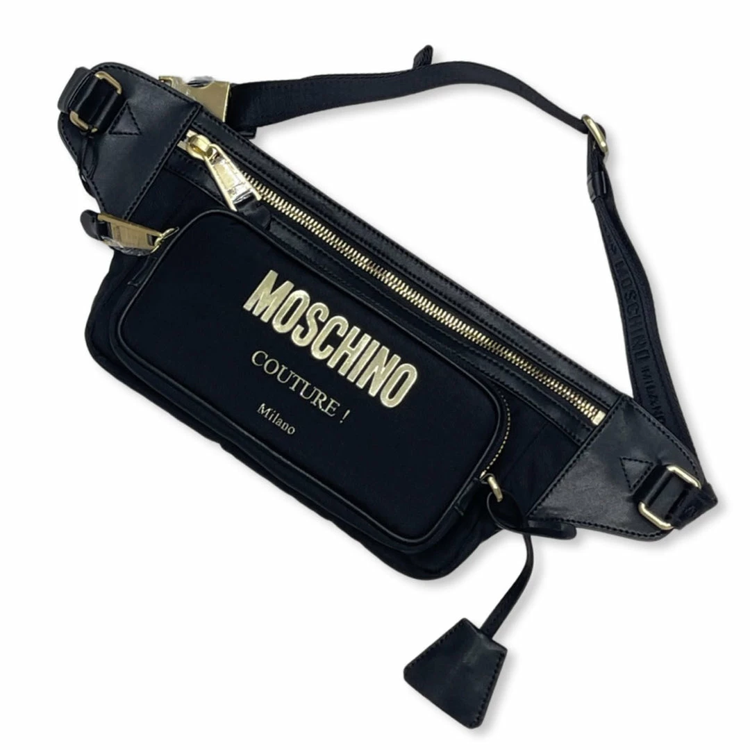 Moschino (black/gold Laminated Logo Waist Bag) 4 Moschino (black/gold Laminated Logo Waist Bag)