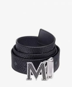 New Arrivals Mcm (black Claus Oblique M Reversible Belt 1.5" In Visetos)