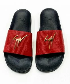 GIUSEPPE ZANOTTI (red/Gold Leather Slides)