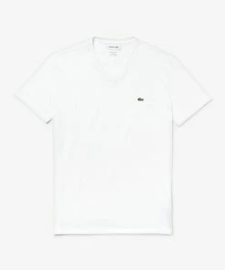 Lacoste Men's V-neck Pure White Pima Cotton T-shirt