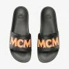 New Arrivals Mcm (men’s Black/Orange Diagonal Monogram Rubber Slides)
