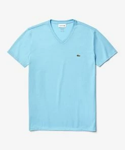 Lacoste Men's V-neck Light Blue Pima Cotton T-shirt New Arrivals 7 Lacoste Men's V-neck Light Blue Pima Cotton T-shirt New Arrivals