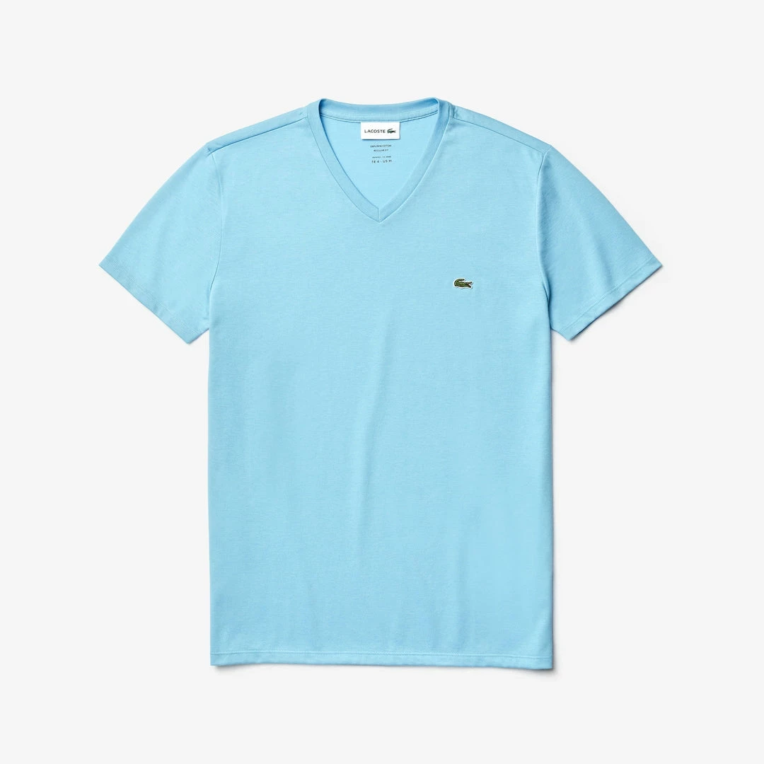 Lacoste Men's V-neck Light Blue Pima Cotton T-shirt New Arrivals 5 Lacoste Men's V-neck Light Blue Pima Cotton T-shirt New Arrivals