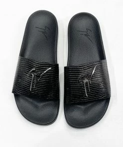 GIUSEPPE ZANOTTI (Jet Black Leather Slides)