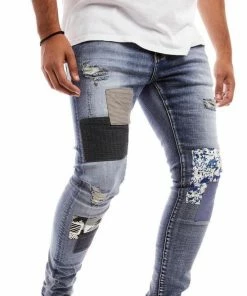 Damati Denim (blue Color Block Patch Jean)