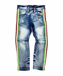 Elite Denim (kids Green/white Stripes Jeans)
