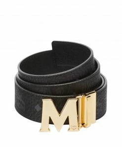 MCM (Black/gold Claus M Reversible Belt In Visetos ) New Arrivals