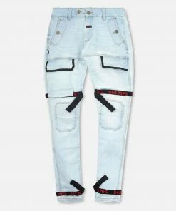 Eight & Nine Eight Nine (light Blue/red Strapped Slim Utility Wash Jean)