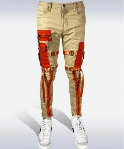 New Arrivals Preme Denim (khaki/orange Cargo Zip Jean)