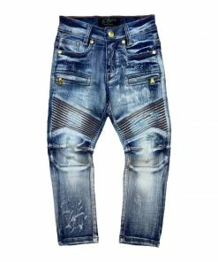 New Arrivals Elite Denim (kids Blue /yellow Biker Jean)