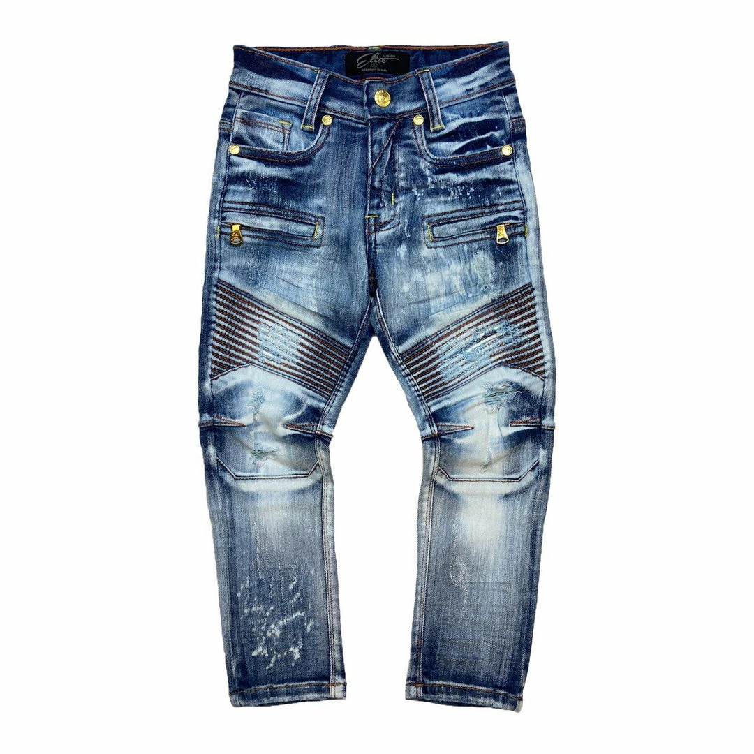 New Arrivals Elite Denim (kids Blue /yellow Biker Jean) 3 New Arrivals Elite Denim (kids Blue /yellow Biker Jean)