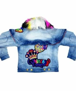 New Arrivals Elite Denim (girls Kids Light Blue Rainbow Furry Jacket)