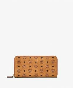 Mcm (cognac Zip Around Wallet In Visitors Originals)
