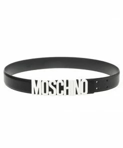 Moschino (black/white Belt Leather With Logo)