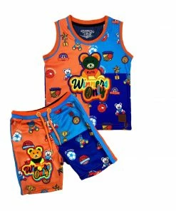 Elite Denim (kids Orange/blue “winner Only Short Set)