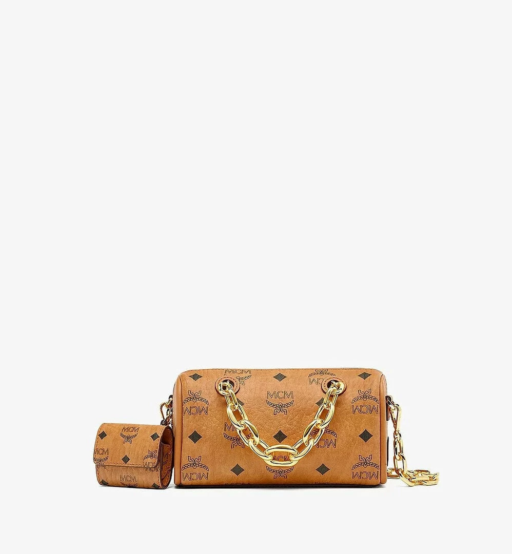 Mcm (cognac Mini Essential Boston Bag Pro Case In Visetos Bag) New Arrivals 5 Mcm (cognac Mini Essential Boston Bag Pro Case In Visetos Bag) New Arrivals