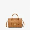 MCM (cognac Small Essential Boston Bag In Visetos Original) New Arrivals