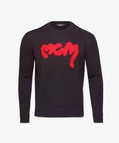 Designers MCM (Men's Black/Red Brushed Logo Wool Sweater)