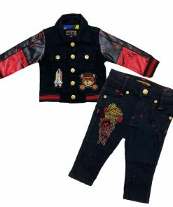 Elite Denim (kids Black/red Teddy Bear Denim Set)