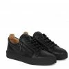 Giuseppe Zanotti (BLACK REPAIR JEAN) Jet Black Leather Low Top Sneakers)
