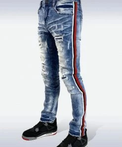 Preme Denim (blue/red Stripe Cut Jean) New Arrivals