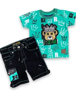 Elite Denim (kids Turquoise/black “rich Short Set)