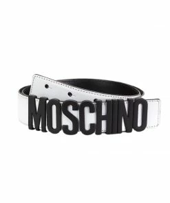 Moschino (white/black Belt Leather With Logo)