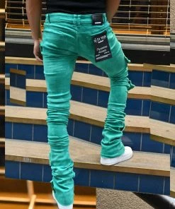 Si Tu Veux Denim (teal Green Skinny Stacked Cargo Jean) New Arrivals