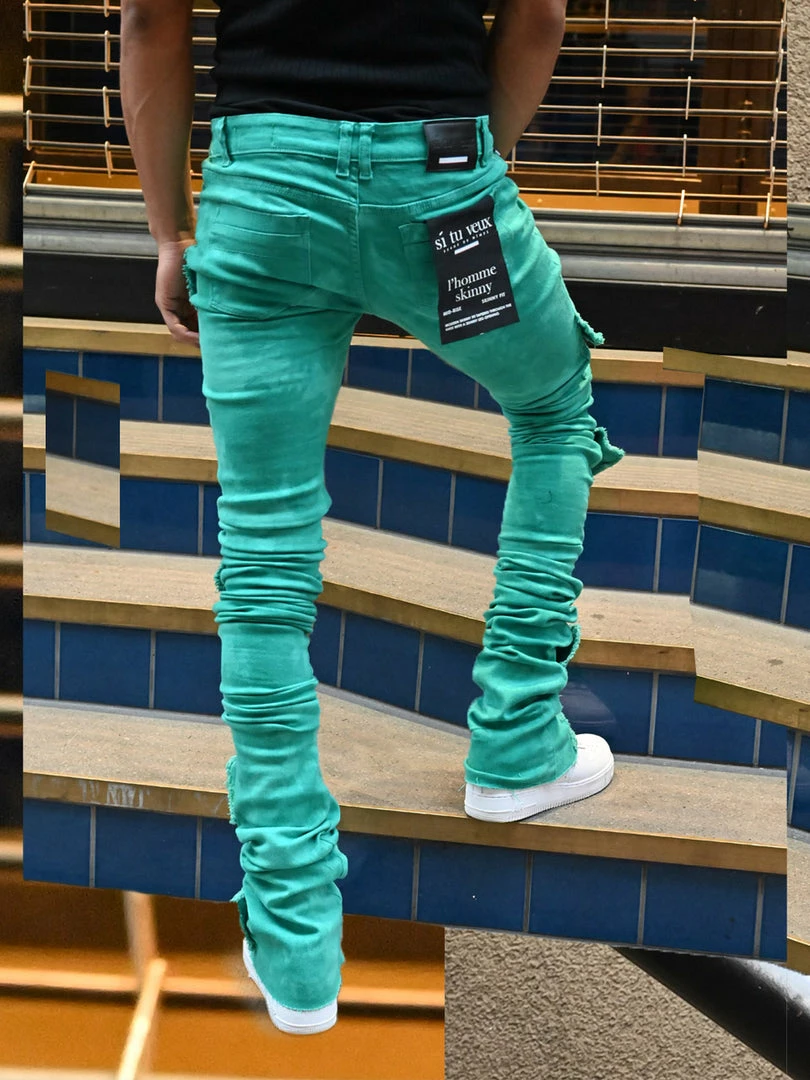 Si Tu Veux Denim (teal Green Skinny Stacked Cargo Jean) New Arrivals 4 Si Tu Veux Denim (teal Green Skinny Stacked Cargo Jean) New Arrivals