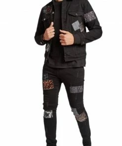 Damati Denim (black Colorblock Patch Jacket) New Arrivals