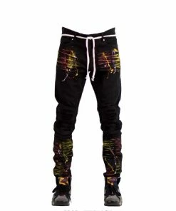 Focus Jeans (Black/Yellow Wash Drip Jeans)