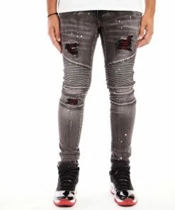 Damati Denim (Grey/red Crystal Cut Biker Jean)