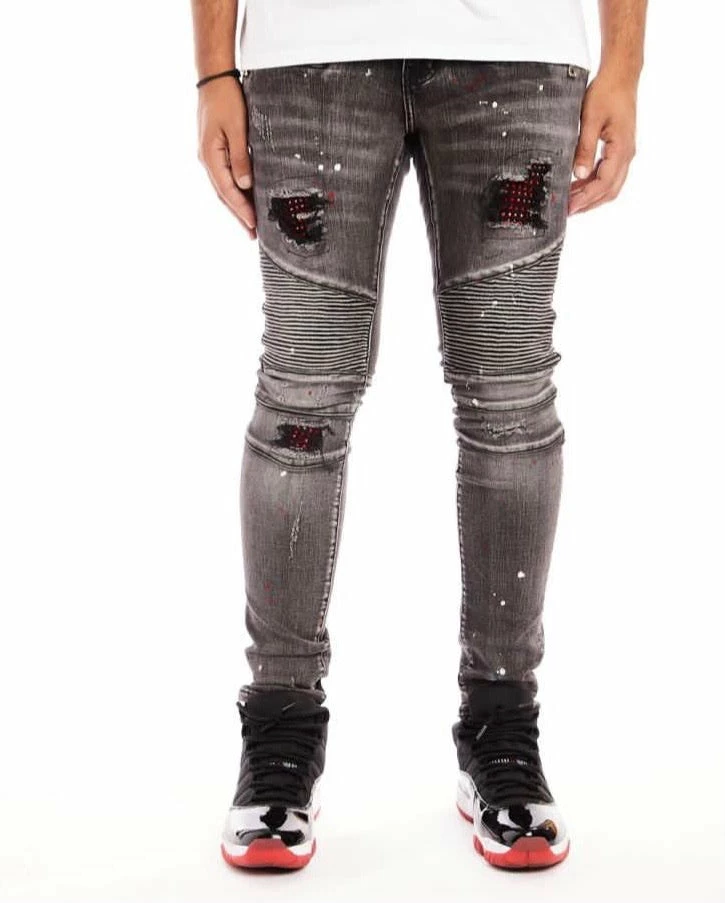Damati Denim (Grey/red Crystal Cut Biker Jean) 3 Damati Denim (Grey/red Crystal Cut Biker Jean)