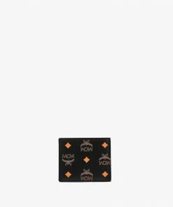 Mcm (black /orange Bifold Wallet In Color Logo Leather)