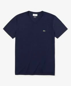 New Arrivals Lacoste Men's V-neck Navy Pima Cotton T-shirt