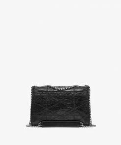 Mcm (black Big Quilted Shoulder Bag In Crushed Leather)