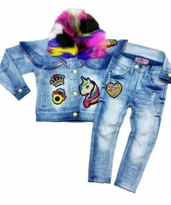 Elite Denim (kids Girls Light Blue Furry Denim Set)