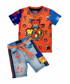 Elite Denim (kids Orange/baby Blue “winner Short Set) New Arrivals