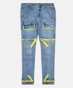 Eight & Nine (blue /yellow Strapped Slim Utility Wash Jean)