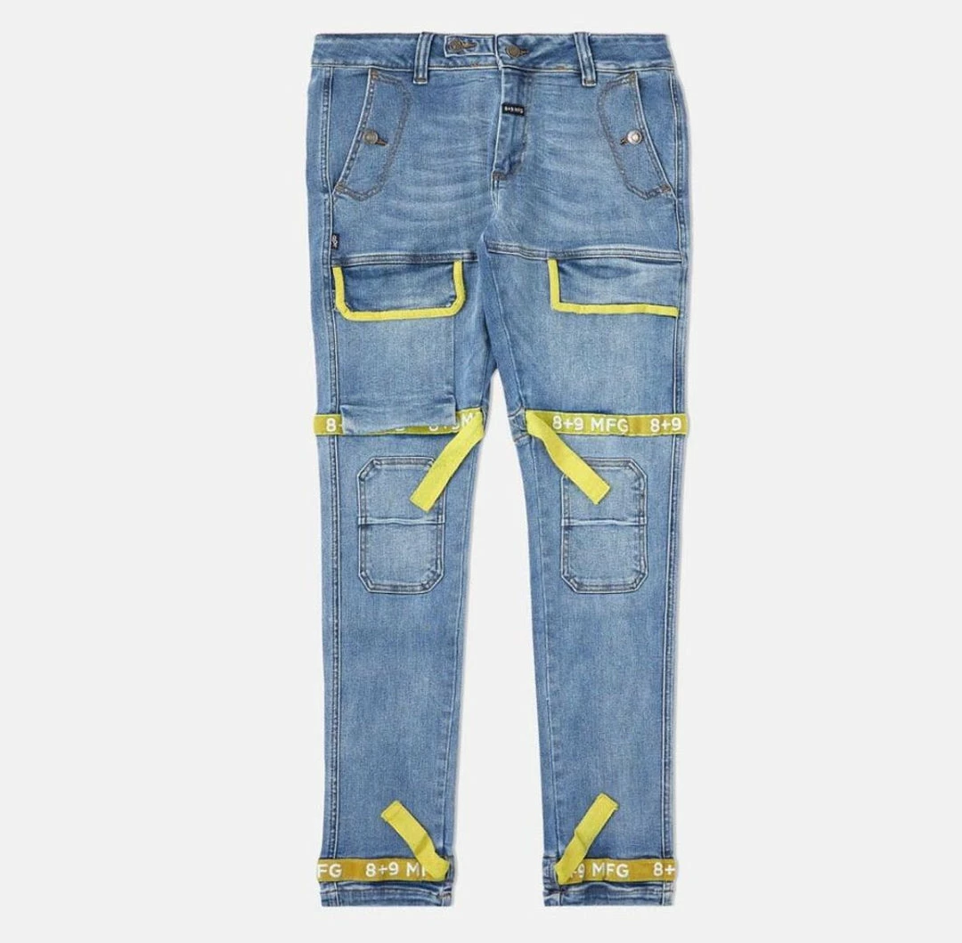 Eight & Nine (blue /yellow Strapped Slim Utility Wash Jean) 3 Eight & Nine (blue /yellow Strapped Slim Utility Wash Jean)