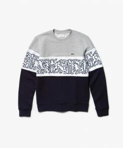 New Arrivals Lacoste (Mens Grey Herring Print Crewneck Sweater)