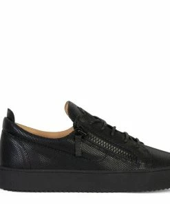 Giuseppe Zanotti (BLACK REPAIR JEAN) Jet Black Leather Low Top Sneakers)